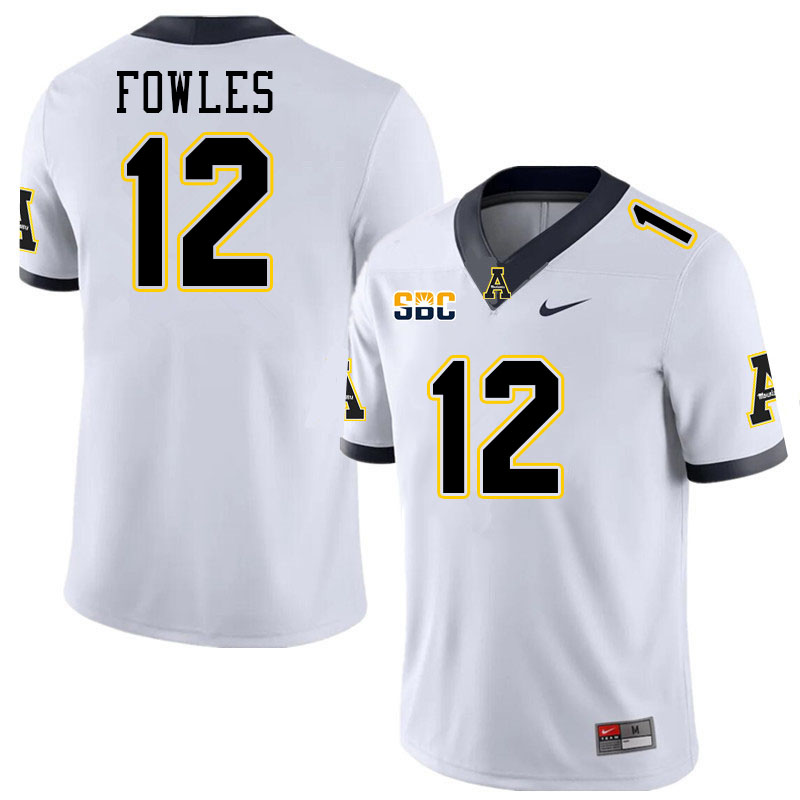 Appalachian State Mountaineers #12 William Fowles College Football Jerseys Stitched-White Appalachian State Mountaineers #12 William Fowles College Football Jerseys Stitched-White